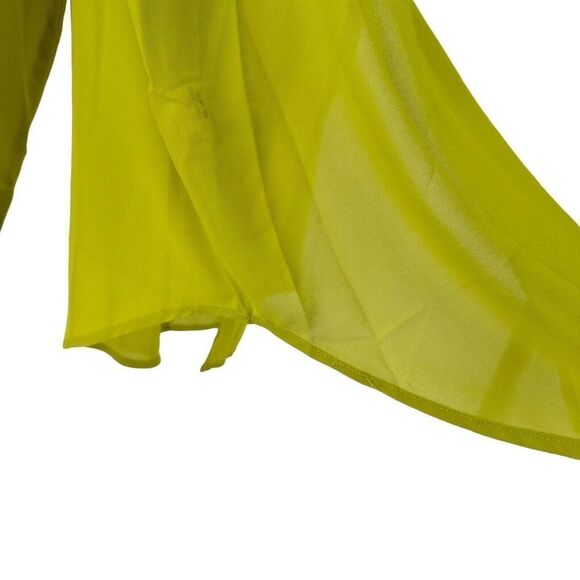Davi Dani Lime Green Top Long Sleeve Satin Button Up Size 1X Semi Sheer Panel - Picture 6 of 8